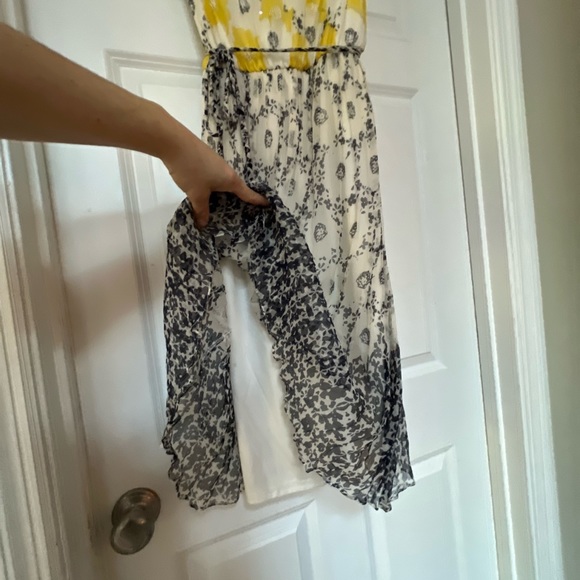 Rene Derhy size small floral midi dress grey yellow cream - Picture 5 of 12